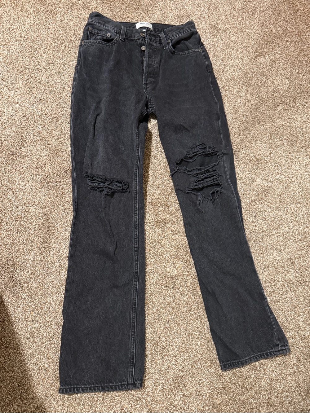 Agolde Black Distressed Wide-Leg Jeans